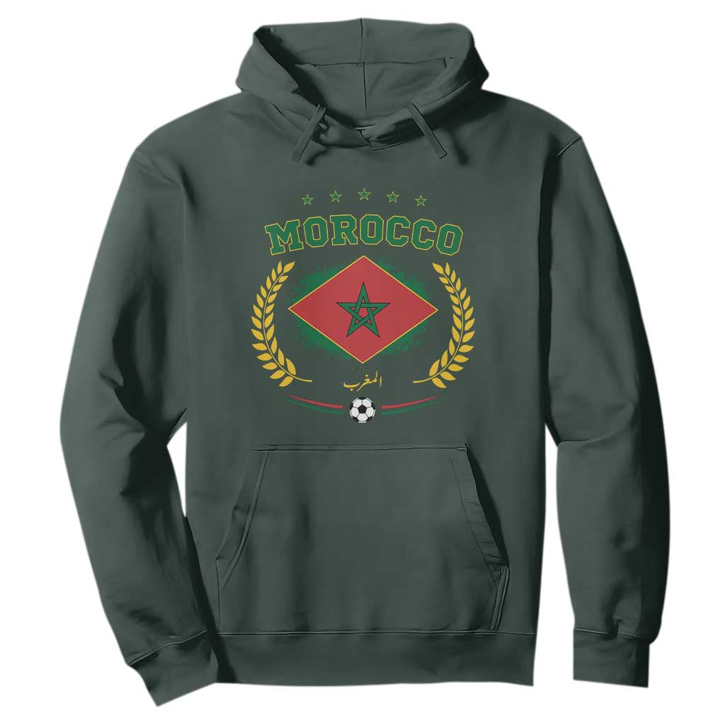 Morocco Football Laurel Wreath Crest Graphic Hoodie Proud Moroccan Soccer Star Emblem Sports Fans