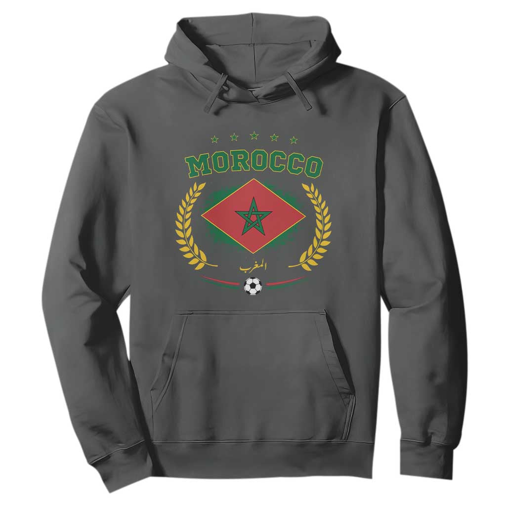 Morocco Football Laurel Wreath Crest Graphic Hoodie Proud Moroccan Soccer Star Emblem Sports Fans