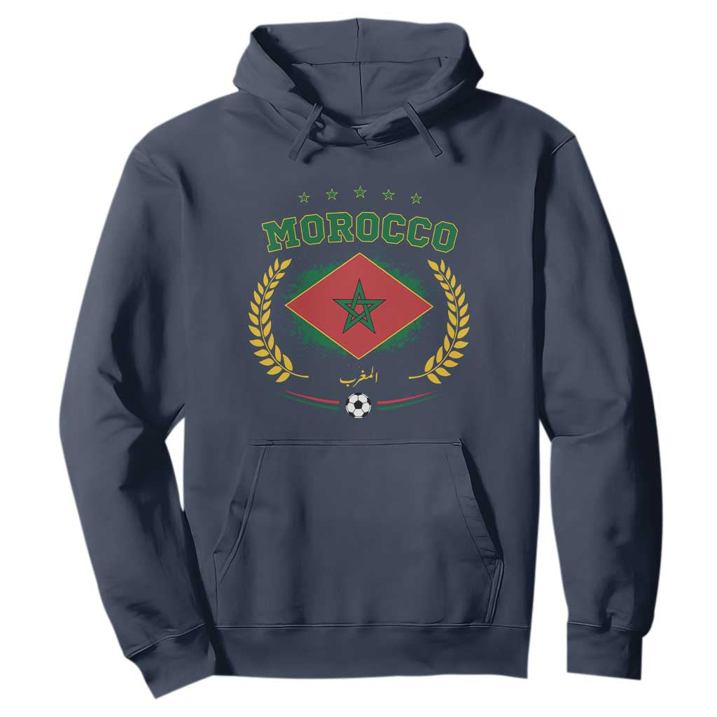 Morocco Football Laurel Wreath Crest Graphic Hoodie Proud Moroccan Soccer Star Emblem Sports Fans