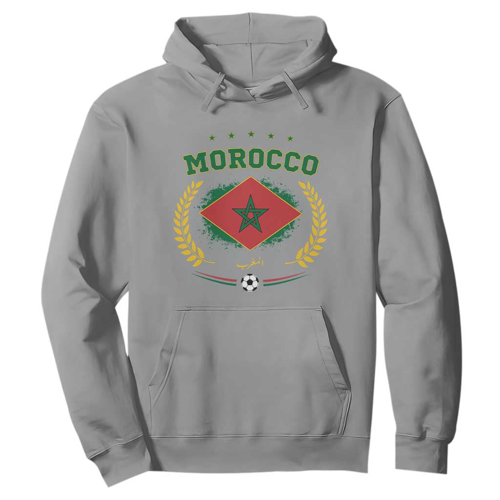 Morocco Football Laurel Wreath Crest Graphic Hoodie Proud Moroccan Soccer Star Emblem Sports Fans
