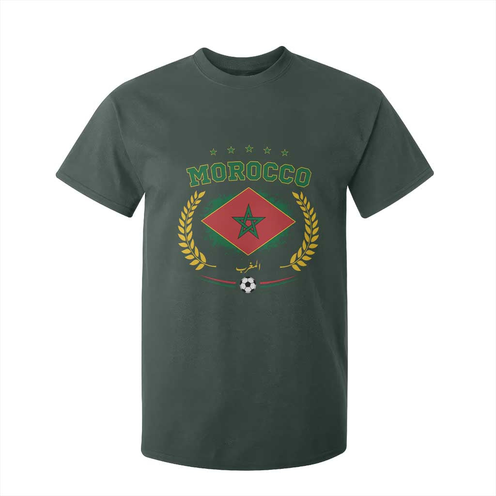Morocco Football Laurel Wreath Crest Graphic T Shirt For Kid Proud Moroccan Soccer Star Emblem Sports Fans