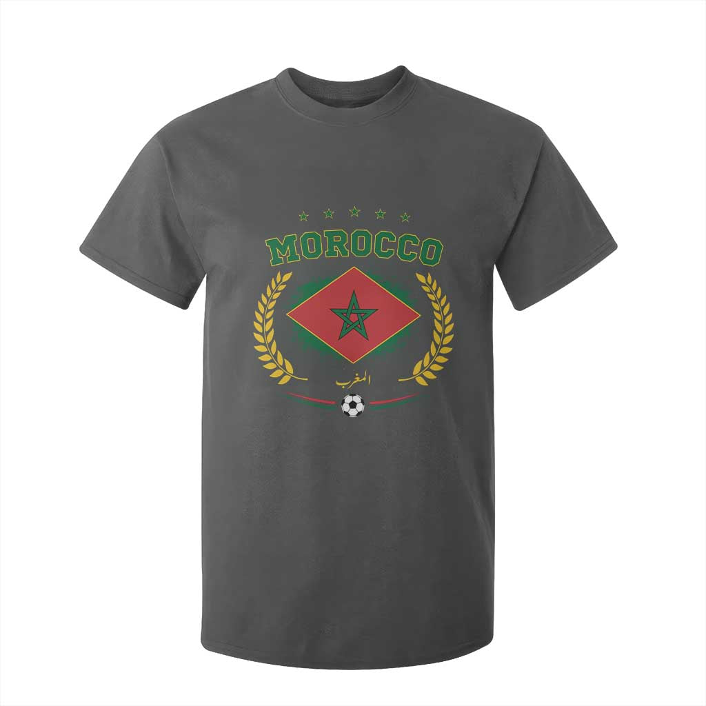 Morocco Football Laurel Wreath Crest Graphic T Shirt For Kid Proud Moroccan Soccer Star Emblem Sports Fans