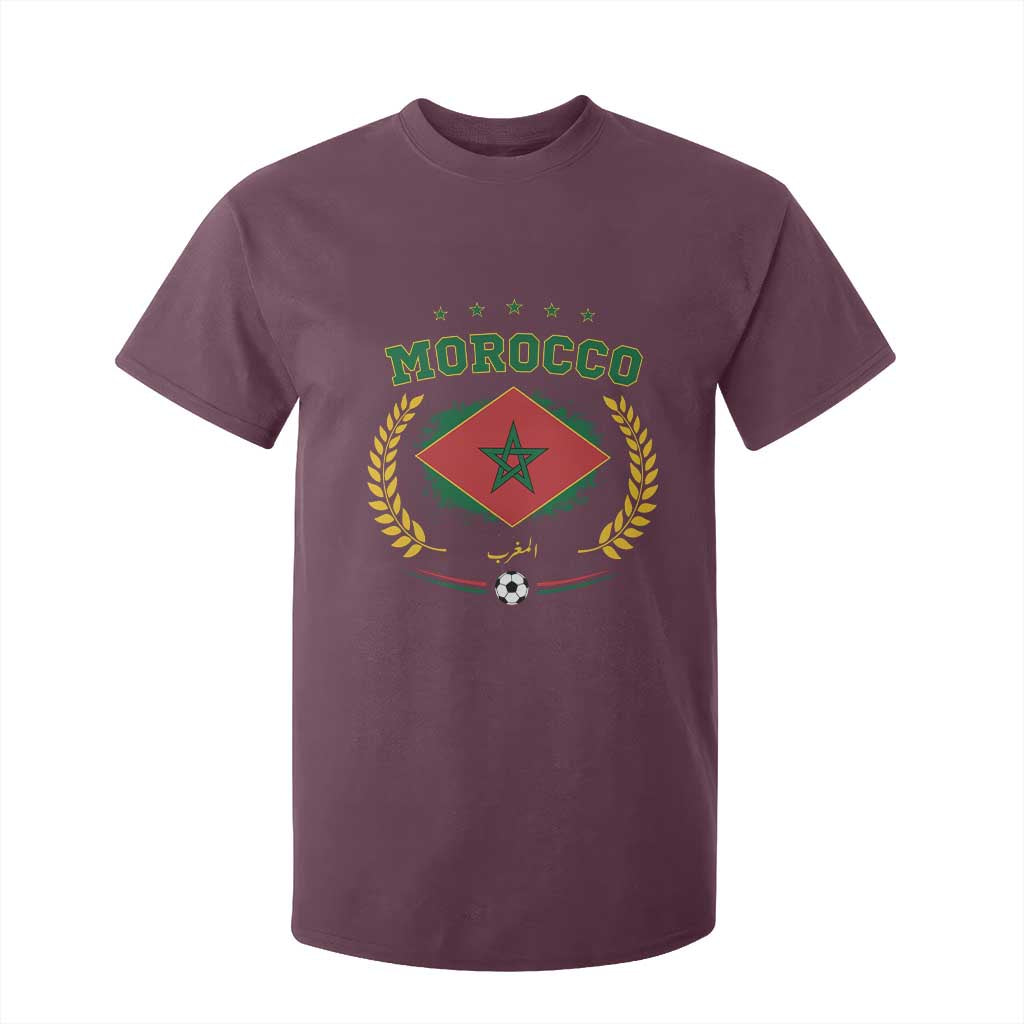 Morocco Football Laurel Wreath Crest Graphic T Shirt For Kid Proud Moroccan Soccer Star Emblem Sports Fans
