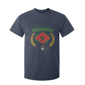 Morocco Football Laurel Wreath Crest Graphic T Shirt For Kid Proud Moroccan Soccer Star Emblem Sports Fans