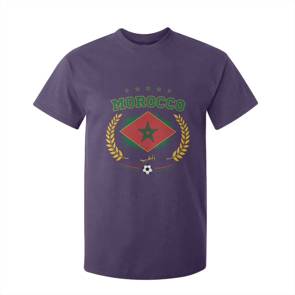Morocco Football Laurel Wreath Crest Graphic T Shirt For Kid Proud Moroccan Soccer Star Emblem Sports Fans