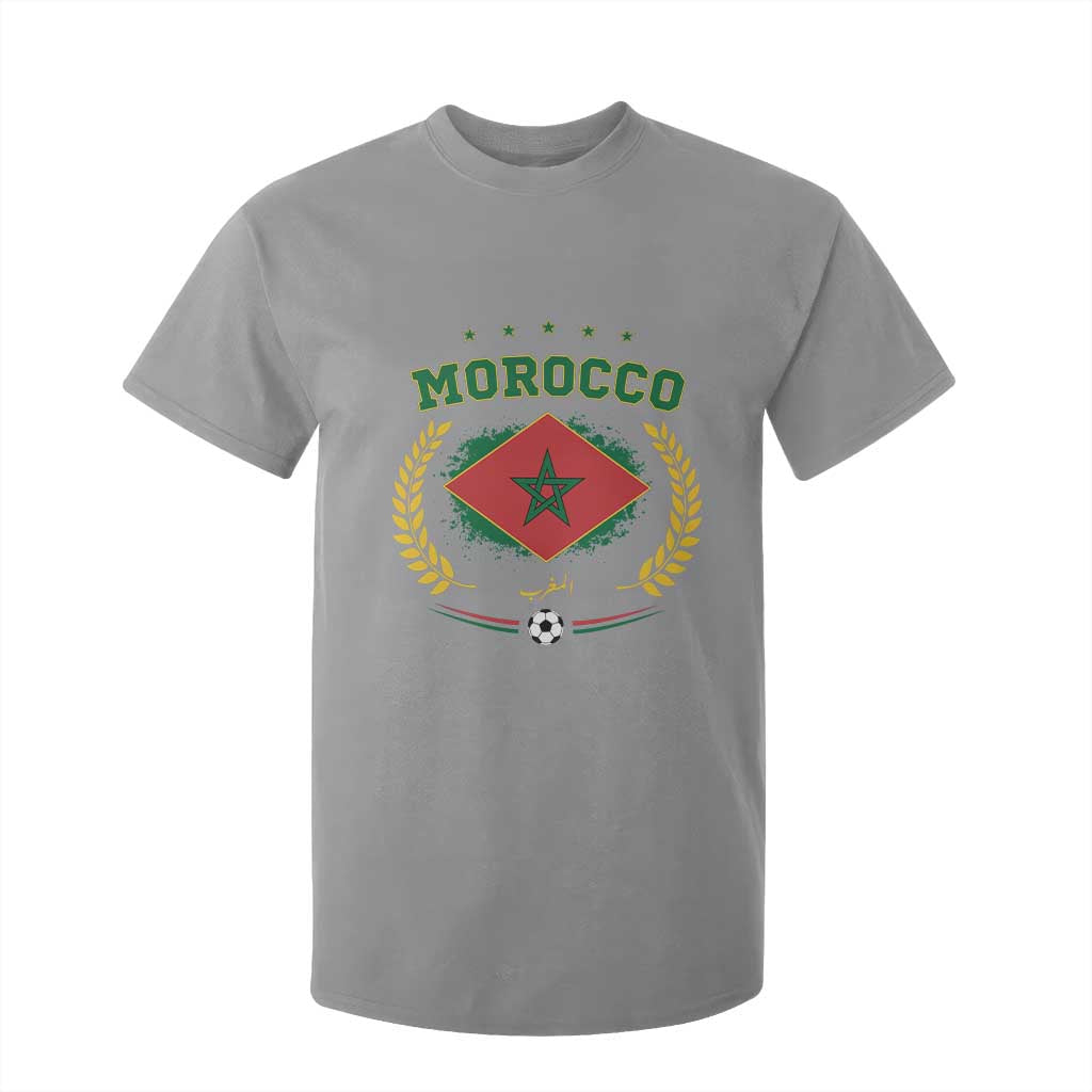 Morocco Football Laurel Wreath Crest Graphic T Shirt For Kid Proud Moroccan Soccer Star Emblem Sports Fans