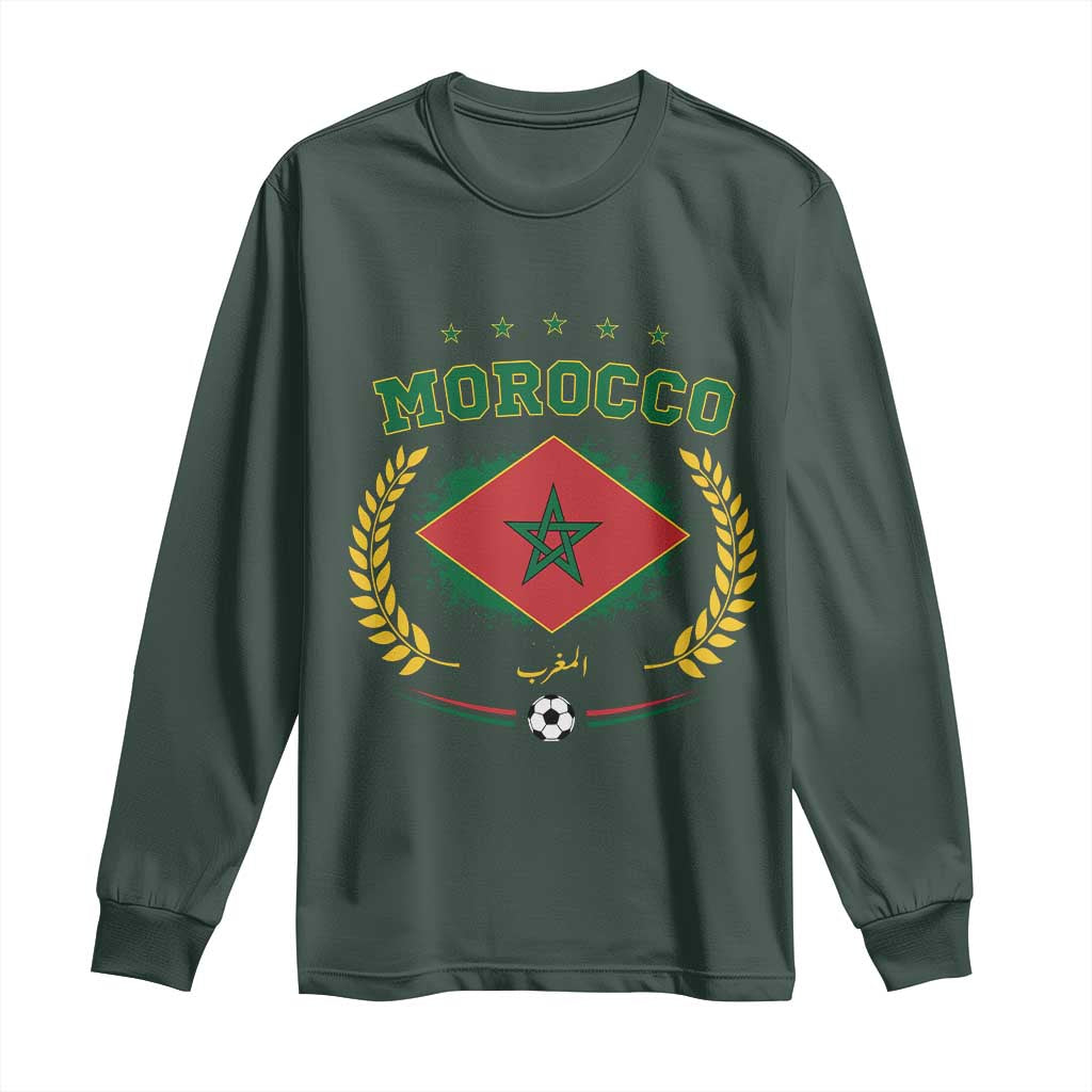 Morocco Football Laurel Wreath Crest Graphic Long Sleeve Shirt Proud Moroccan Soccer Star Emblem Sports Fans