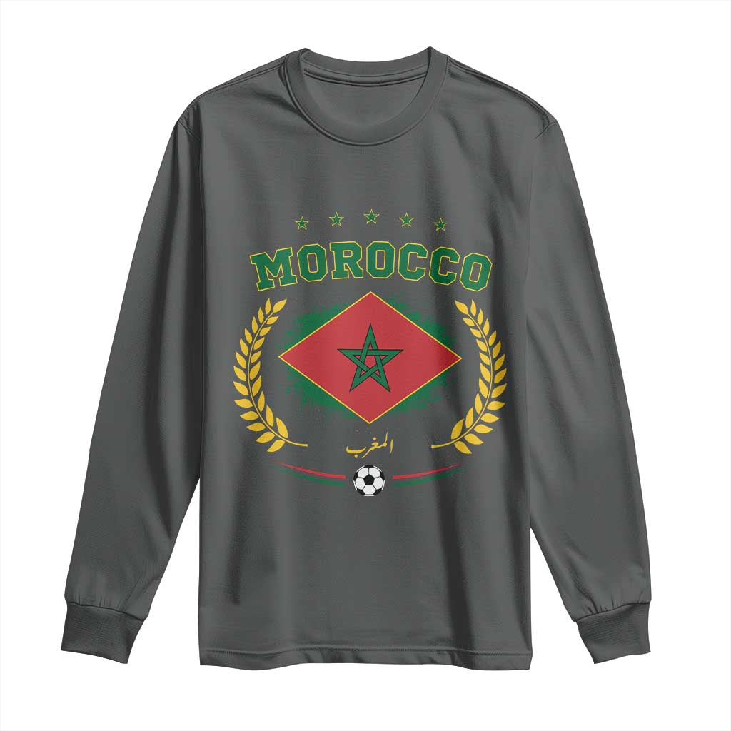 Morocco Football Laurel Wreath Crest Graphic Long Sleeve Shirt Proud Moroccan Soccer Star Emblem Sports Fans
