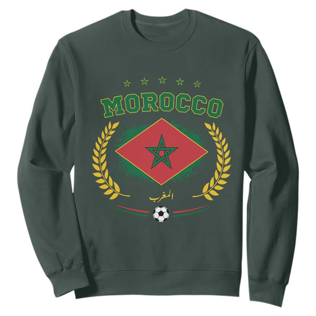 Morocco Football Laurel Wreath Crest Graphic Sweatshirt Proud Moroccan Soccer Star Emblem Sports Fans
