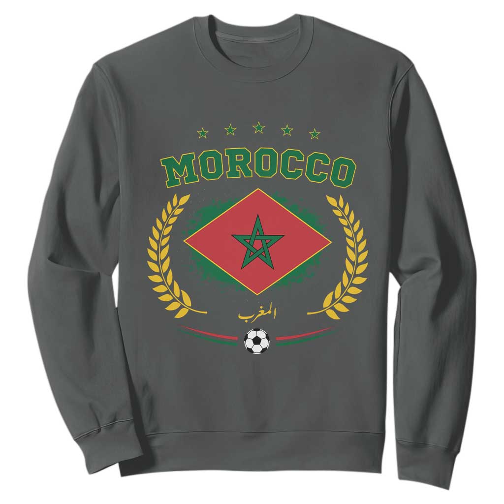 Morocco Football Laurel Wreath Crest Graphic Sweatshirt Proud Moroccan Soccer Star Emblem Sports Fans
