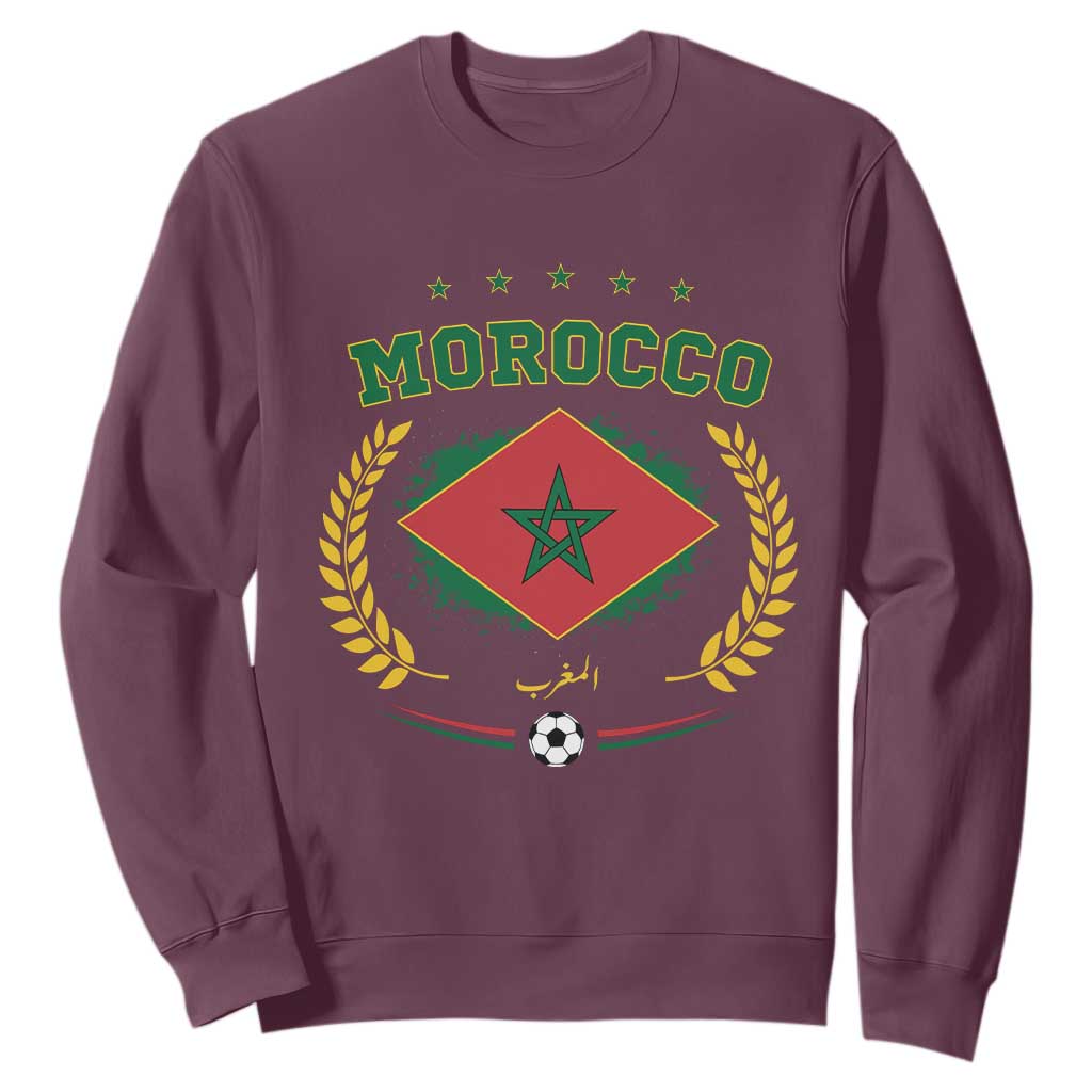Morocco Football Laurel Wreath Crest Graphic Sweatshirt Proud Moroccan Soccer Star Emblem Sports Fans