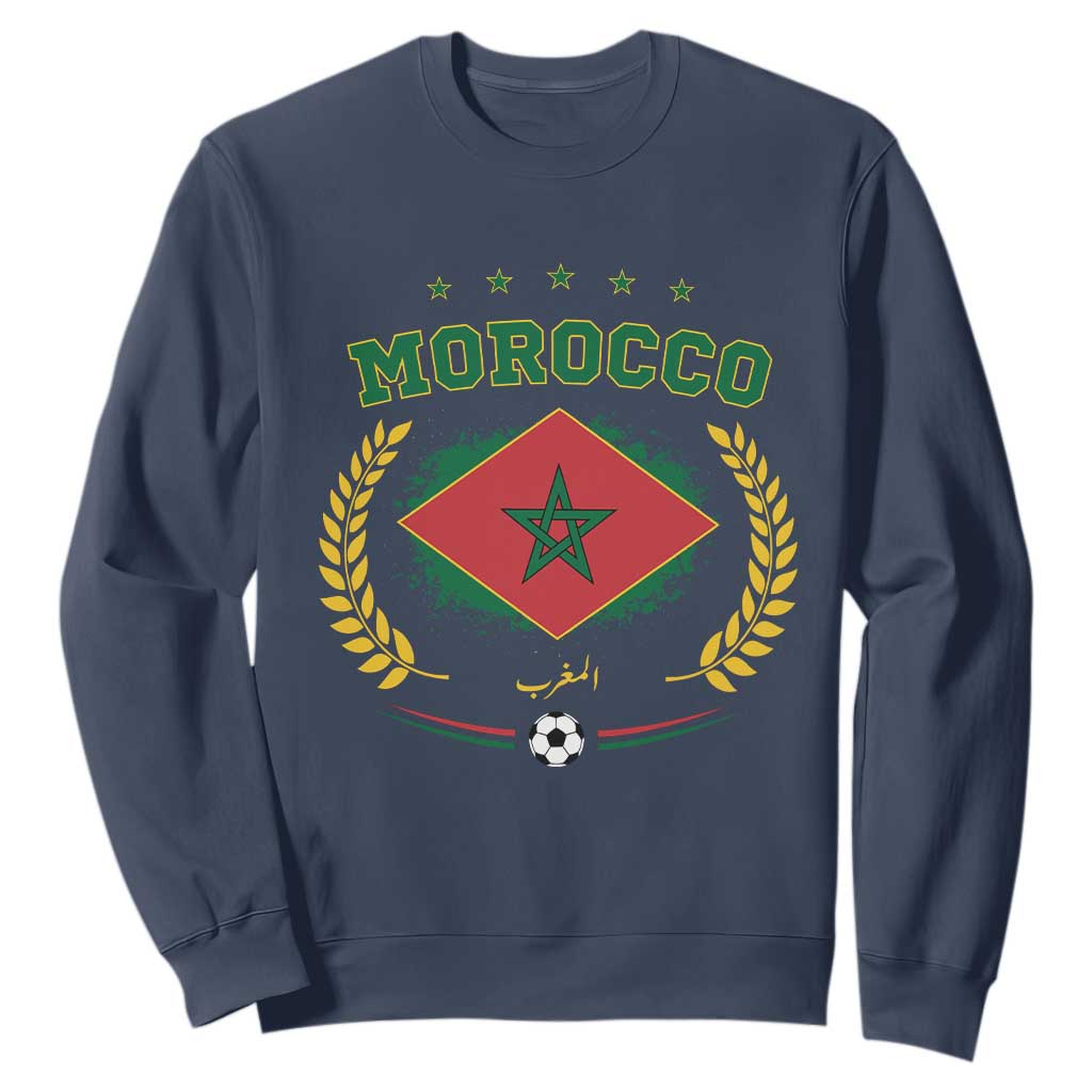 Morocco Football Laurel Wreath Crest Graphic Sweatshirt Proud Moroccan Soccer Star Emblem Sports Fans