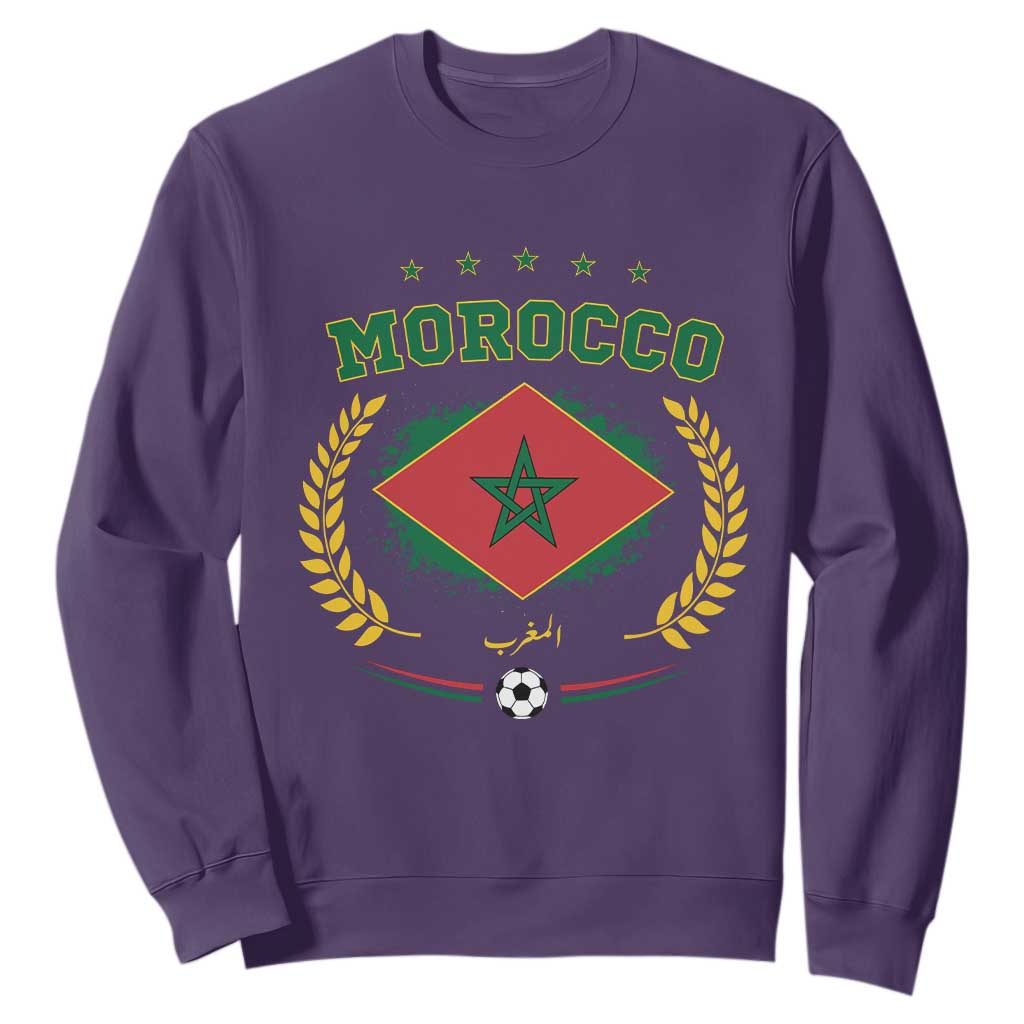 Morocco Football Laurel Wreath Crest Graphic Sweatshirt Proud Moroccan Soccer Star Emblem Sports Fans