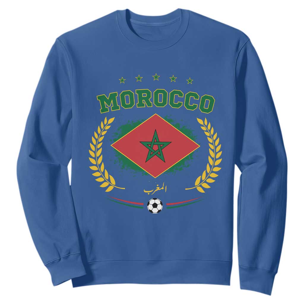Morocco Football Laurel Wreath Crest Graphic Sweatshirt Proud Moroccan Soccer Star Emblem Sports Fans