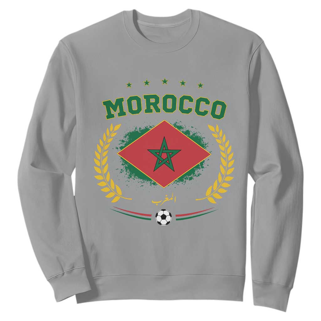 Morocco Football Laurel Wreath Crest Graphic Sweatshirt Proud Moroccan Soccer Star Emblem Sports Fans