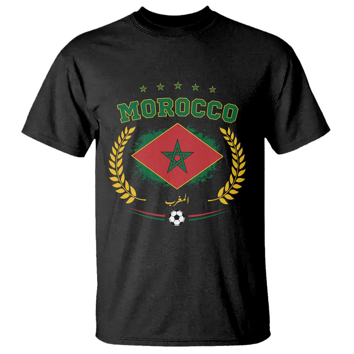 Morocco Football Laurel Wreath Crest Graphic T Shirt Proud Moroccan Soccer Star Emblem Sports Fans