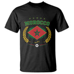 Morocco Football Laurel Wreath Crest Graphic T Shirt Proud Moroccan Soccer Star Emblem Sports Fans