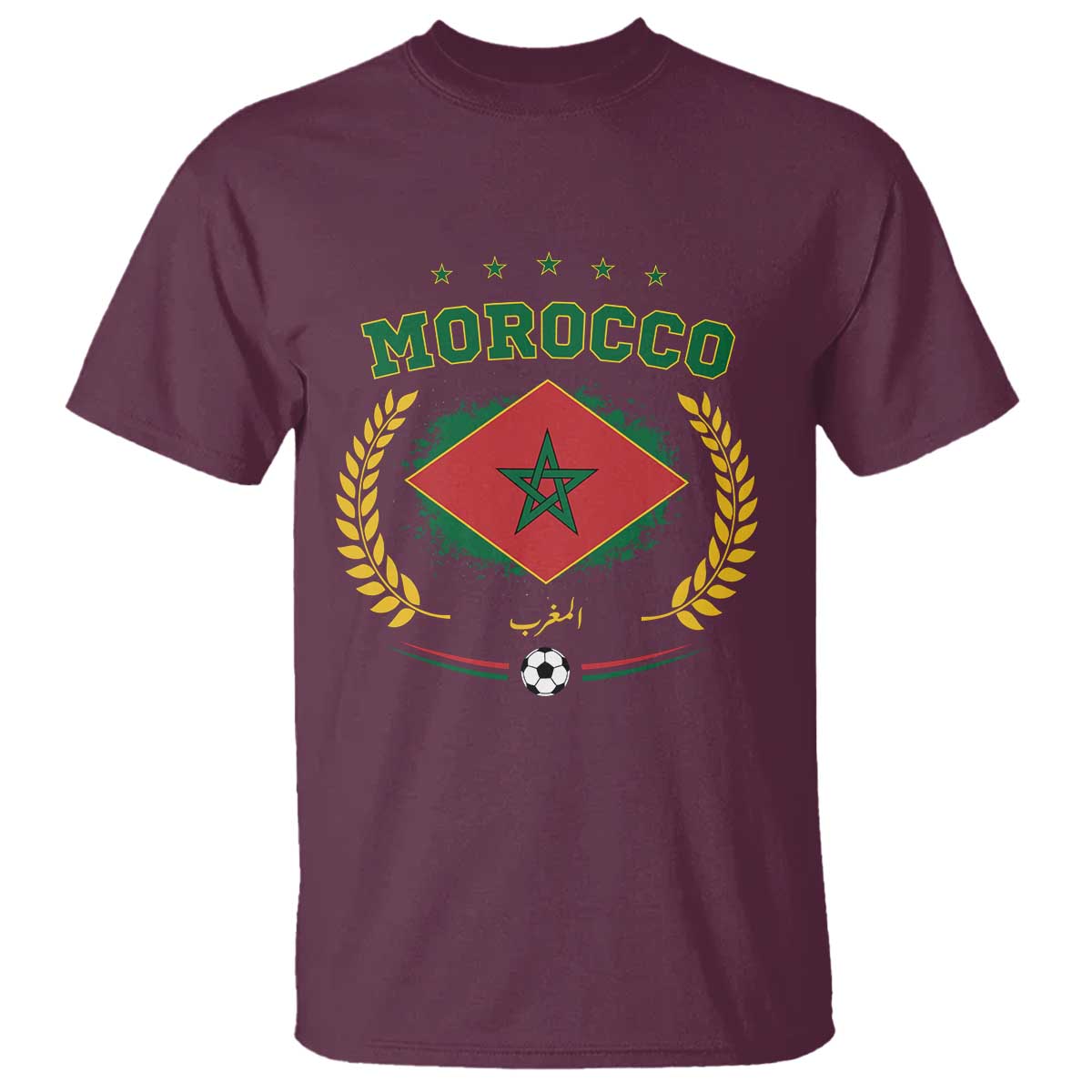 Morocco Football Laurel Wreath Crest Graphic T Shirt Proud Moroccan Soccer Star Emblem Sports Fans