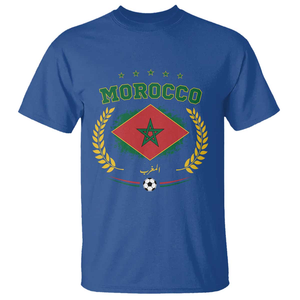 Morocco Football Laurel Wreath Crest Graphic T Shirt Proud Moroccan Soccer Star Emblem Sports Fans