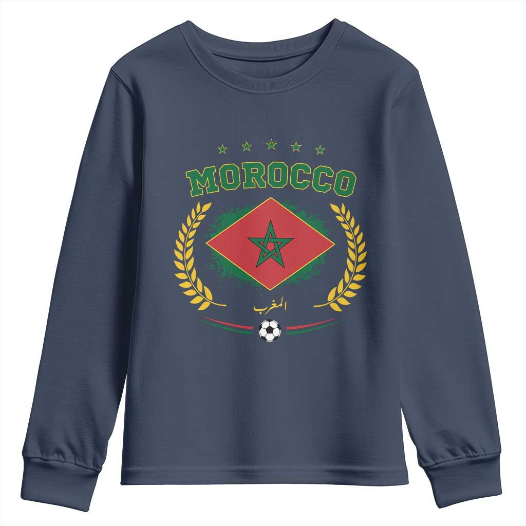 Morocco Football Laurel Wreath Crest Graphic Youth Sweatshirt Proud Moroccan Soccer Star Emblem Sports Fans