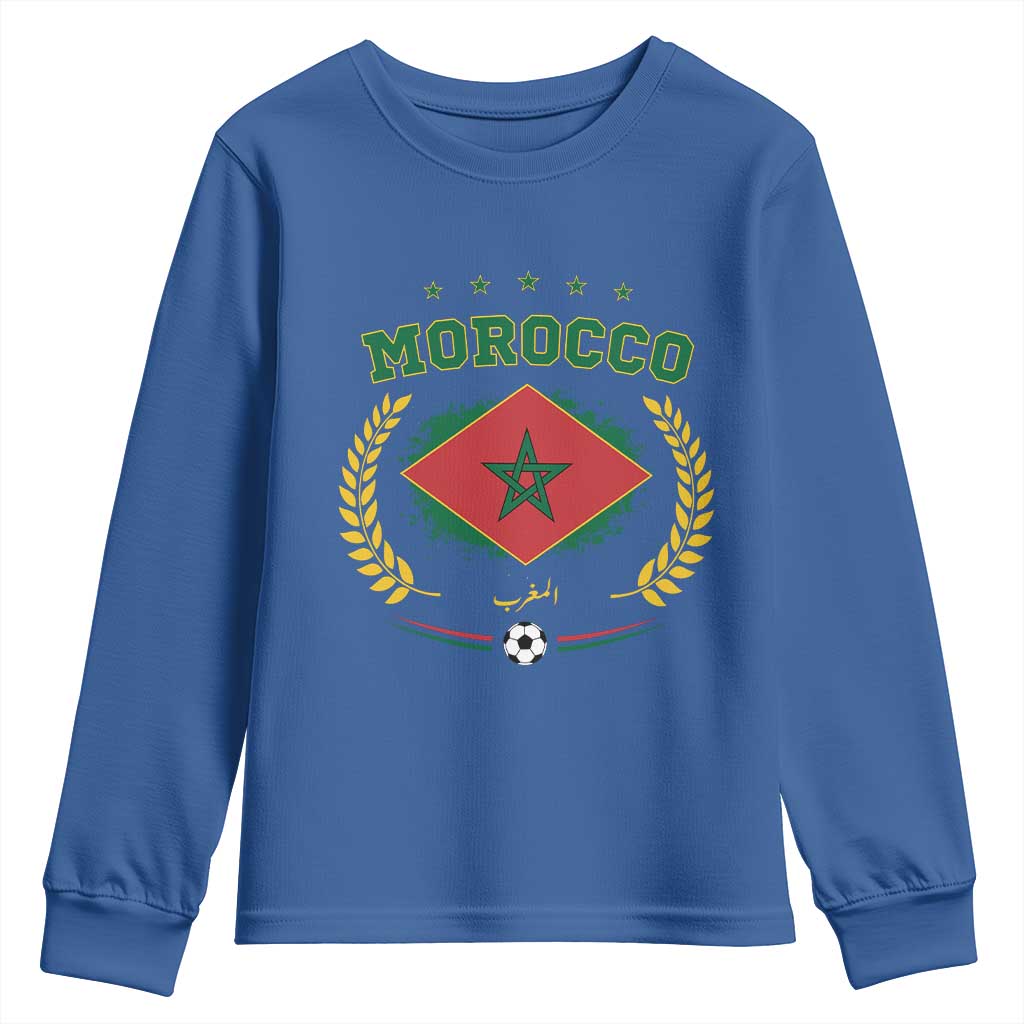 Morocco Football Laurel Wreath Crest Graphic Youth Sweatshirt Proud Moroccan Soccer Star Emblem Sports Fans