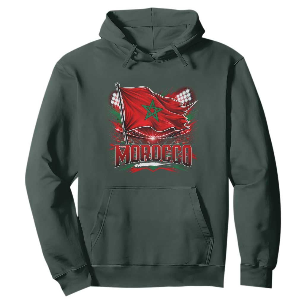 Waving Morocco Flag Stadium Lights Hoodie Patriotic Moroccan Soccer Fans