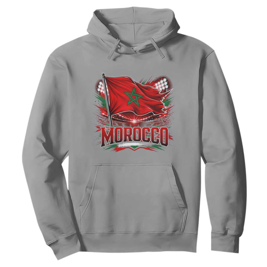 Waving Morocco Flag Stadium Lights Hoodie Patriotic Moroccan Soccer Fans