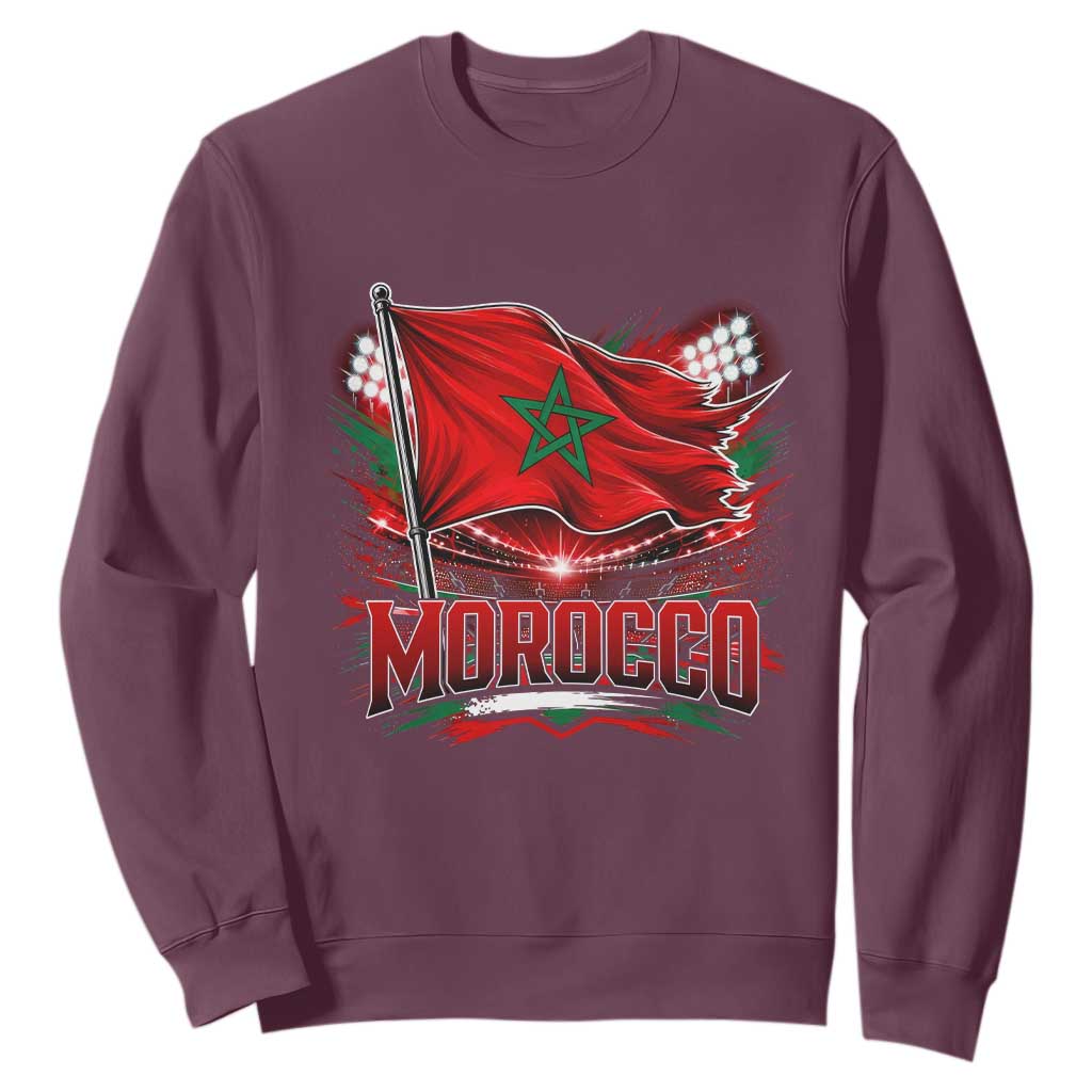 Waving Morocco Flag Stadium Lights Sweatshirt Patriotic Moroccan Soccer Fans