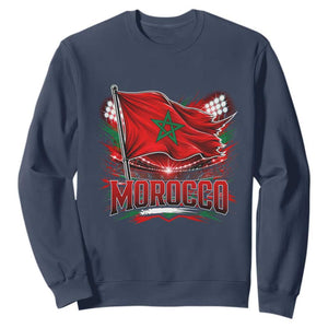 Waving Morocco Flag Stadium Lights Sweatshirt Patriotic Moroccan Soccer Fans