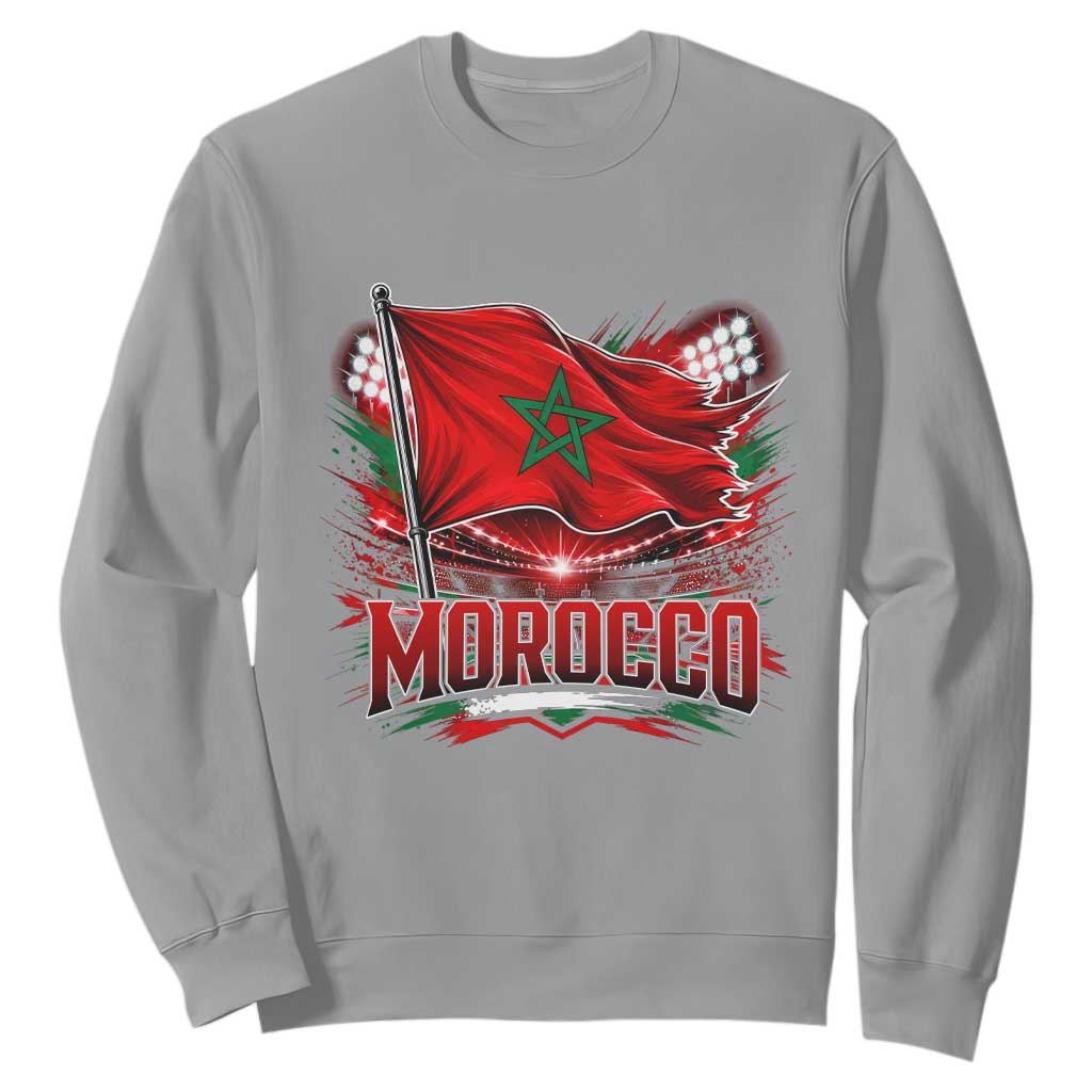 Waving Morocco Flag Stadium Lights Sweatshirt Patriotic Moroccan Soccer Fans