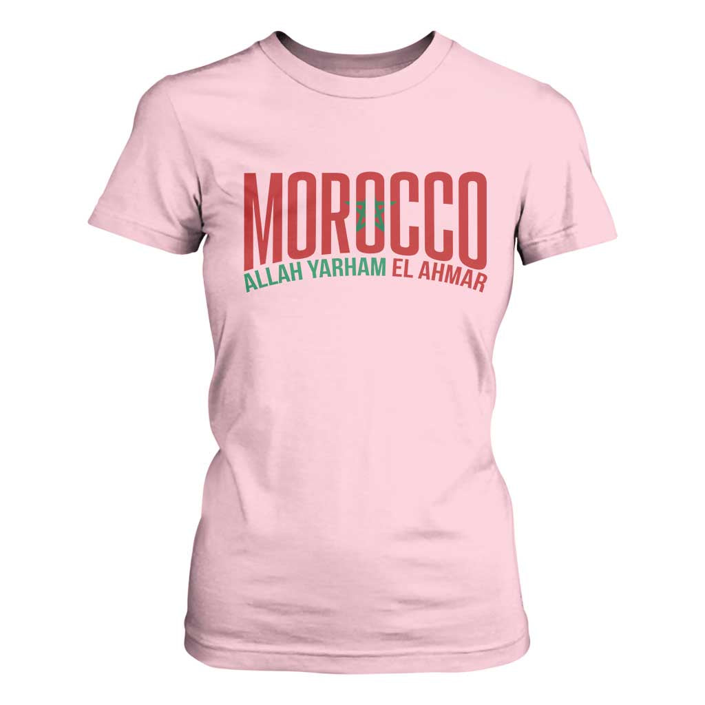 Morocco Flag Pride Allah Yarham El Ahmar T Shirt For Women Moroccan Soccer Football Fans Gift