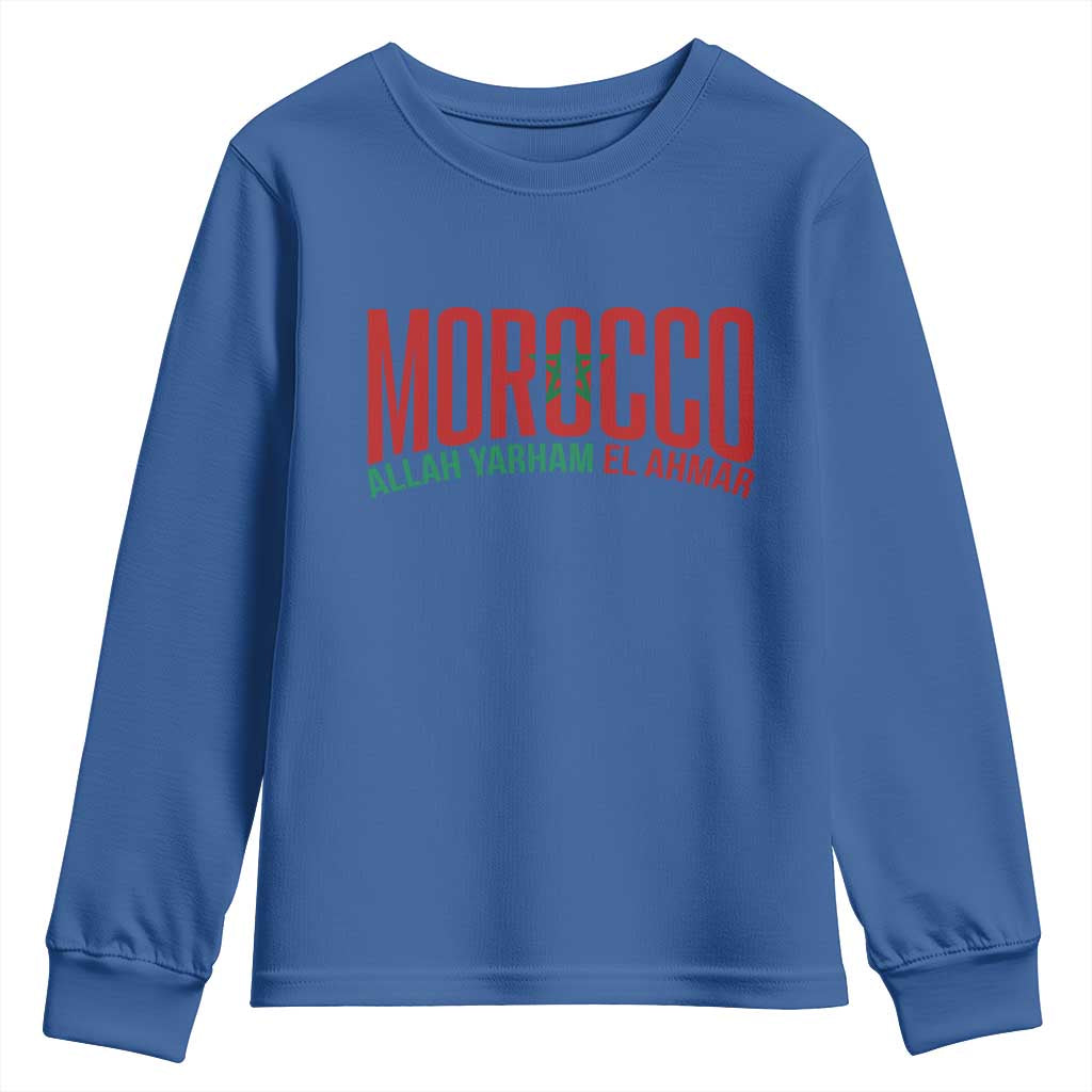Morocco Flag Pride Allah Yarham El Ahmar Youth Sweatshirt Moroccan Soccer Football Fans Gift