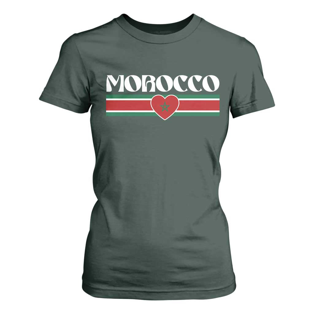 Love Morocco Retro Stripe Graphic T Shirt For Women Maroc Moroccan Flag Heart