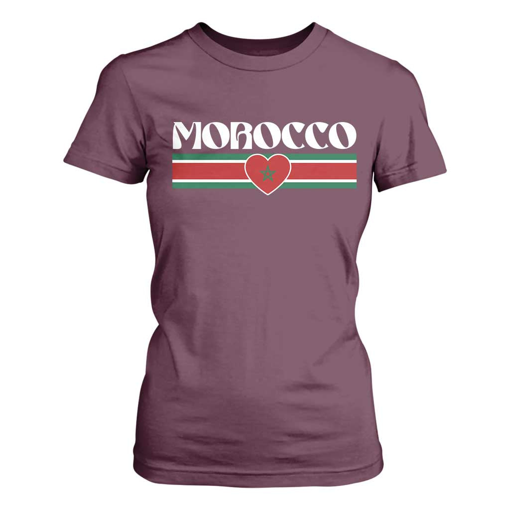 Love Morocco Retro Stripe Graphic T Shirt For Women Maroc Moroccan Flag Heart