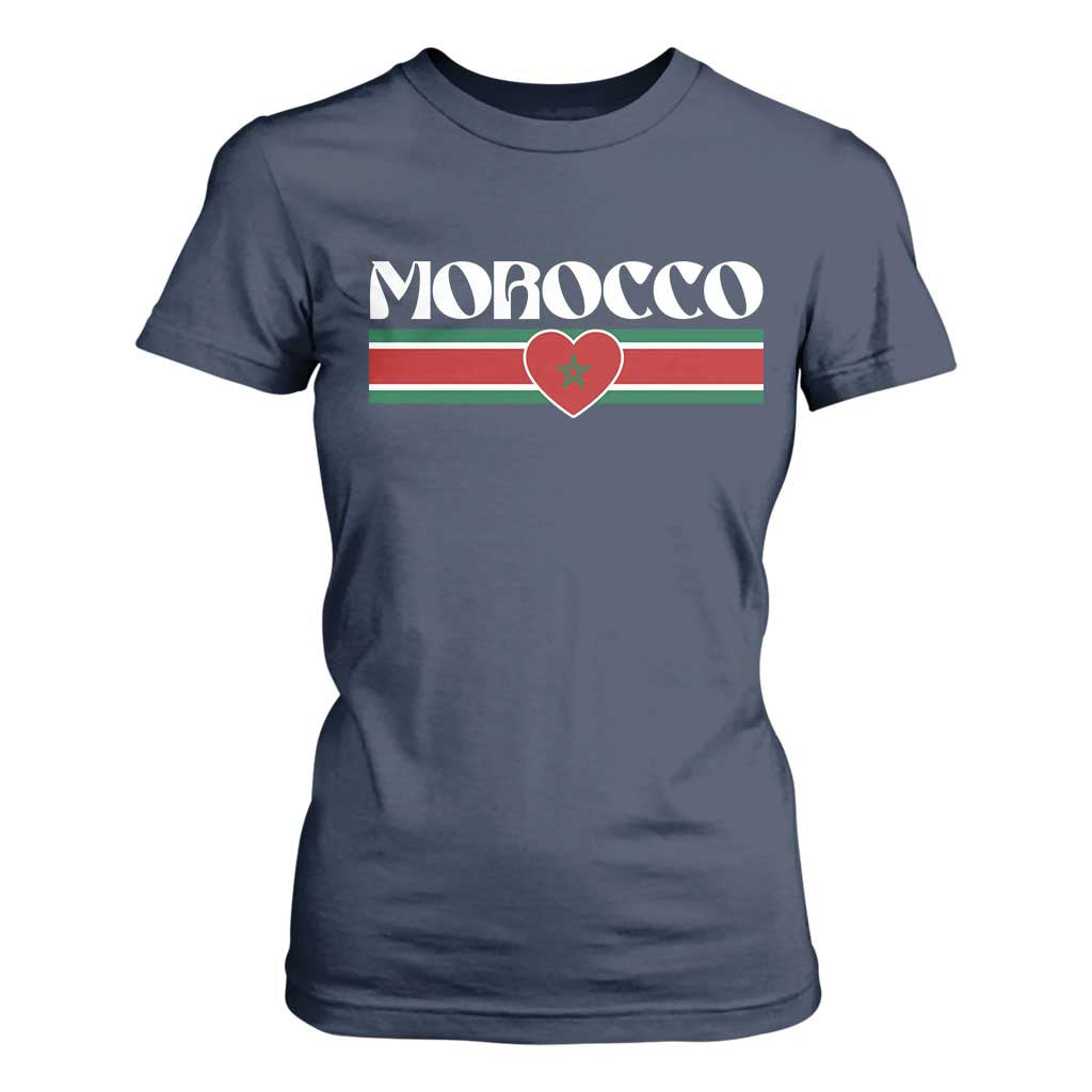 Love Morocco Retro Stripe Graphic T Shirt For Women Maroc Moroccan Flag Heart