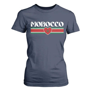 Love Morocco Retro Stripe Graphic T Shirt For Women Maroc Moroccan Flag Heart