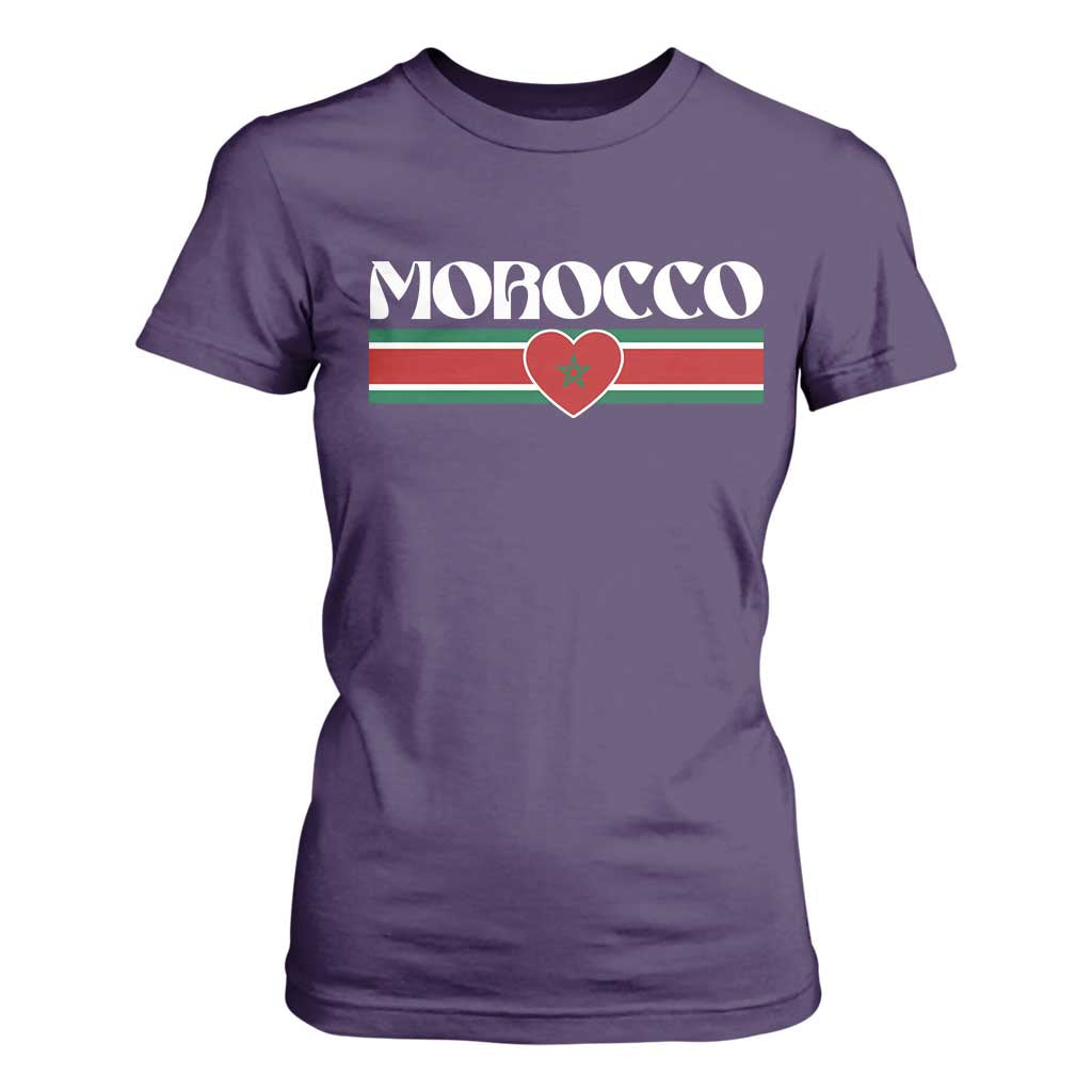 Love Morocco Retro Stripe Graphic T Shirt For Women Maroc Moroccan Flag Heart