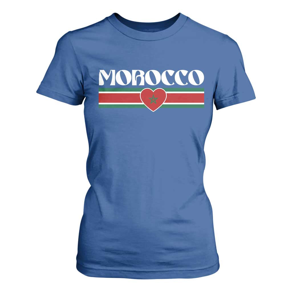 Love Morocco Retro Stripe Graphic T Shirt For Women Maroc Moroccan Flag Heart
