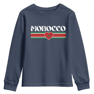 Love Morocco Retro Stripe Graphic Youth Sweatshirt Maroc Moroccan Flag Heart