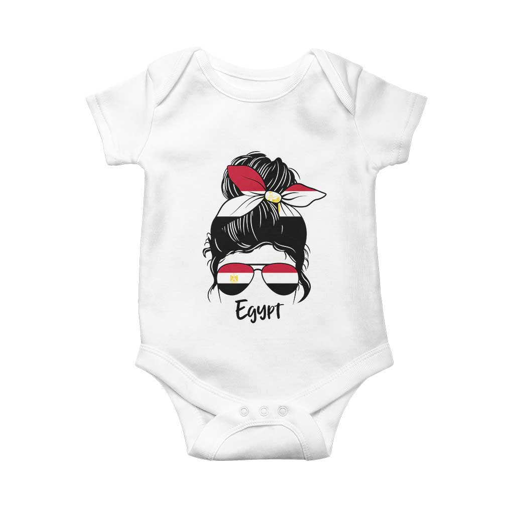 Egyptian Flag Messy Bun Girl Baby Onesie Patriotic Egypt Women