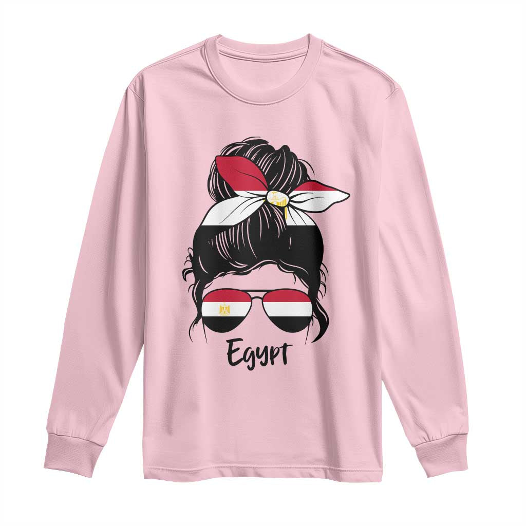 Egyptian Flag Messy Bun Girl Long Sleeve Shirt Patriotic Egypt Women