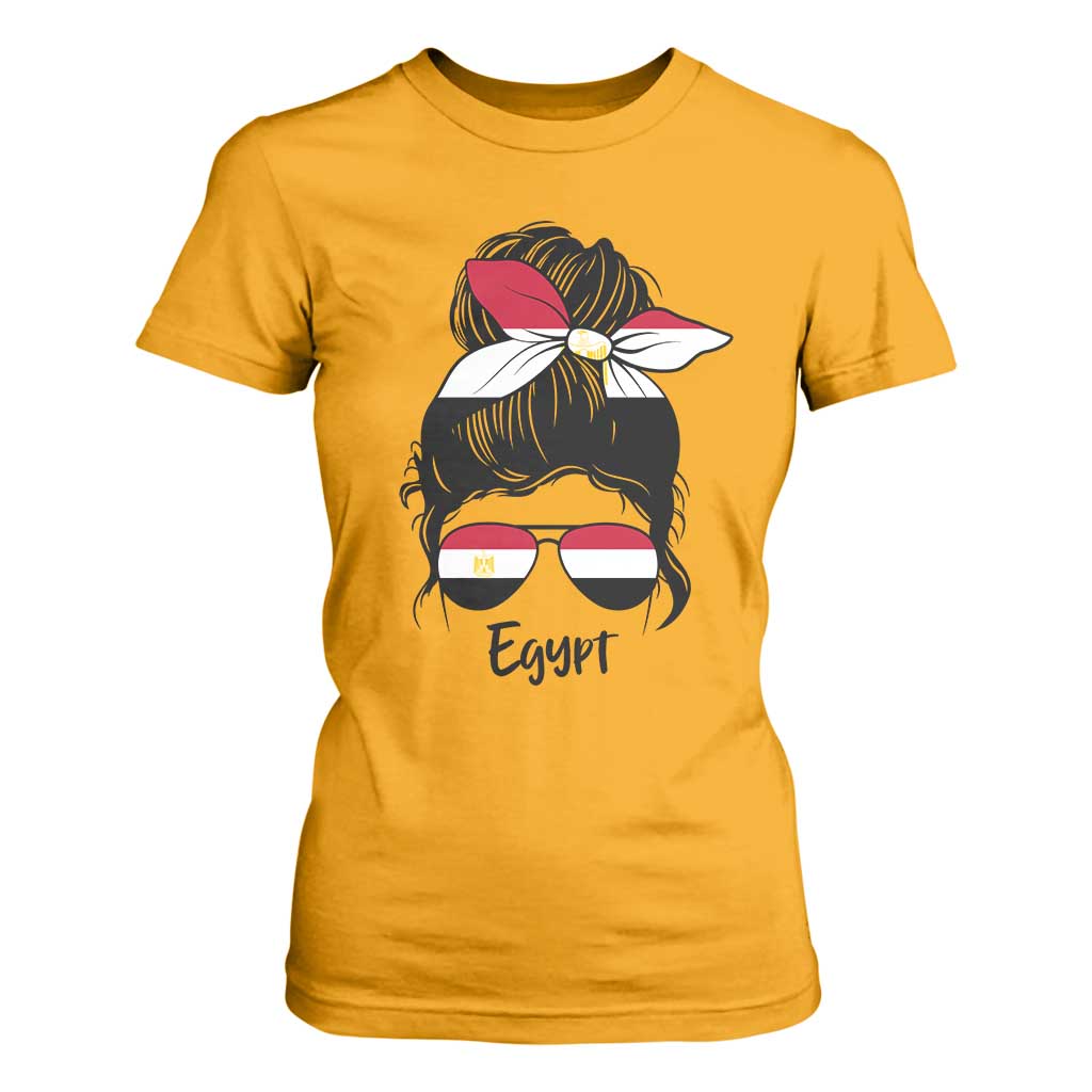 Egyptian Flag Messy Bun Girl T Shirt For Women Patriotic Egypt Women