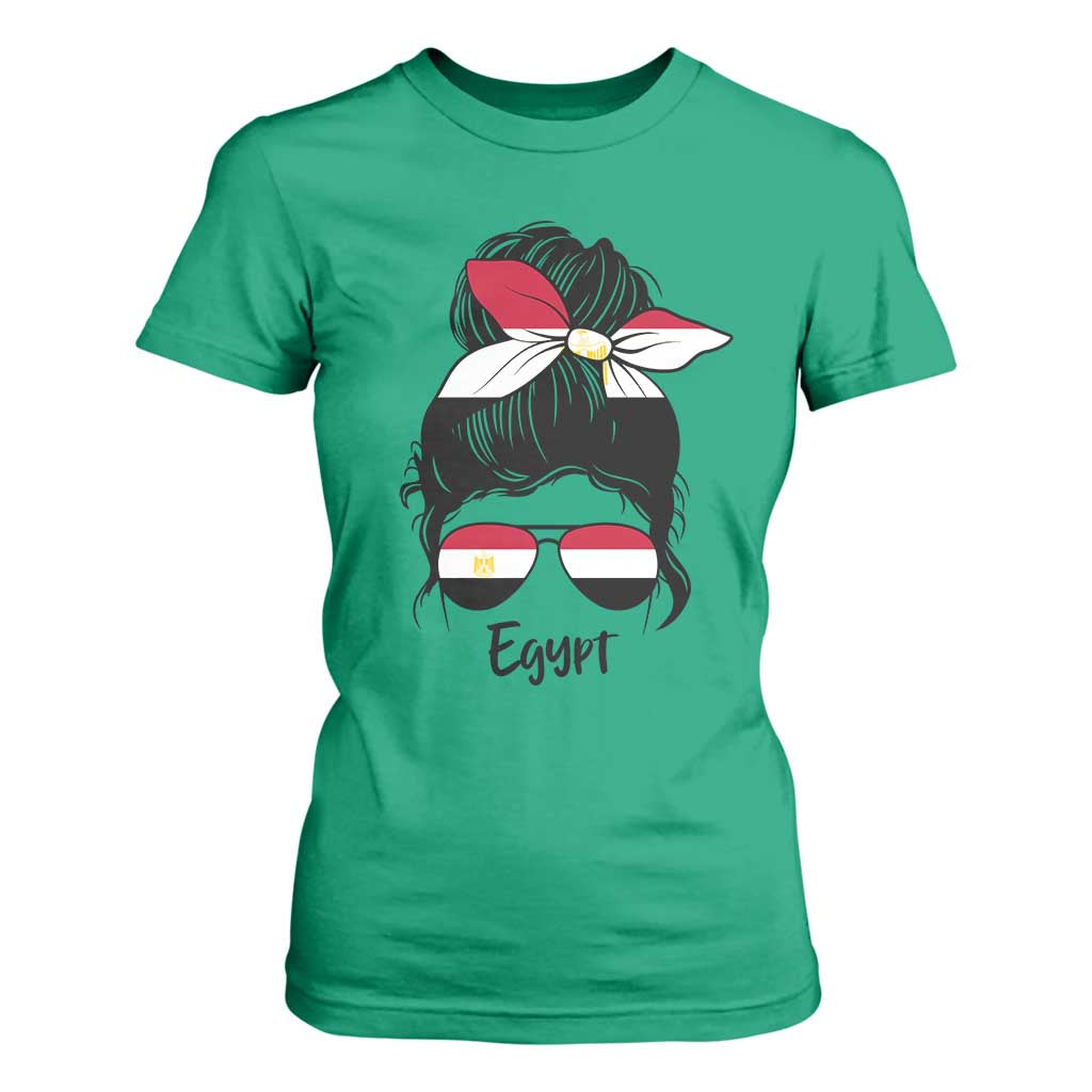 Egyptian Flag Messy Bun Girl T Shirt For Women Patriotic Egypt Women