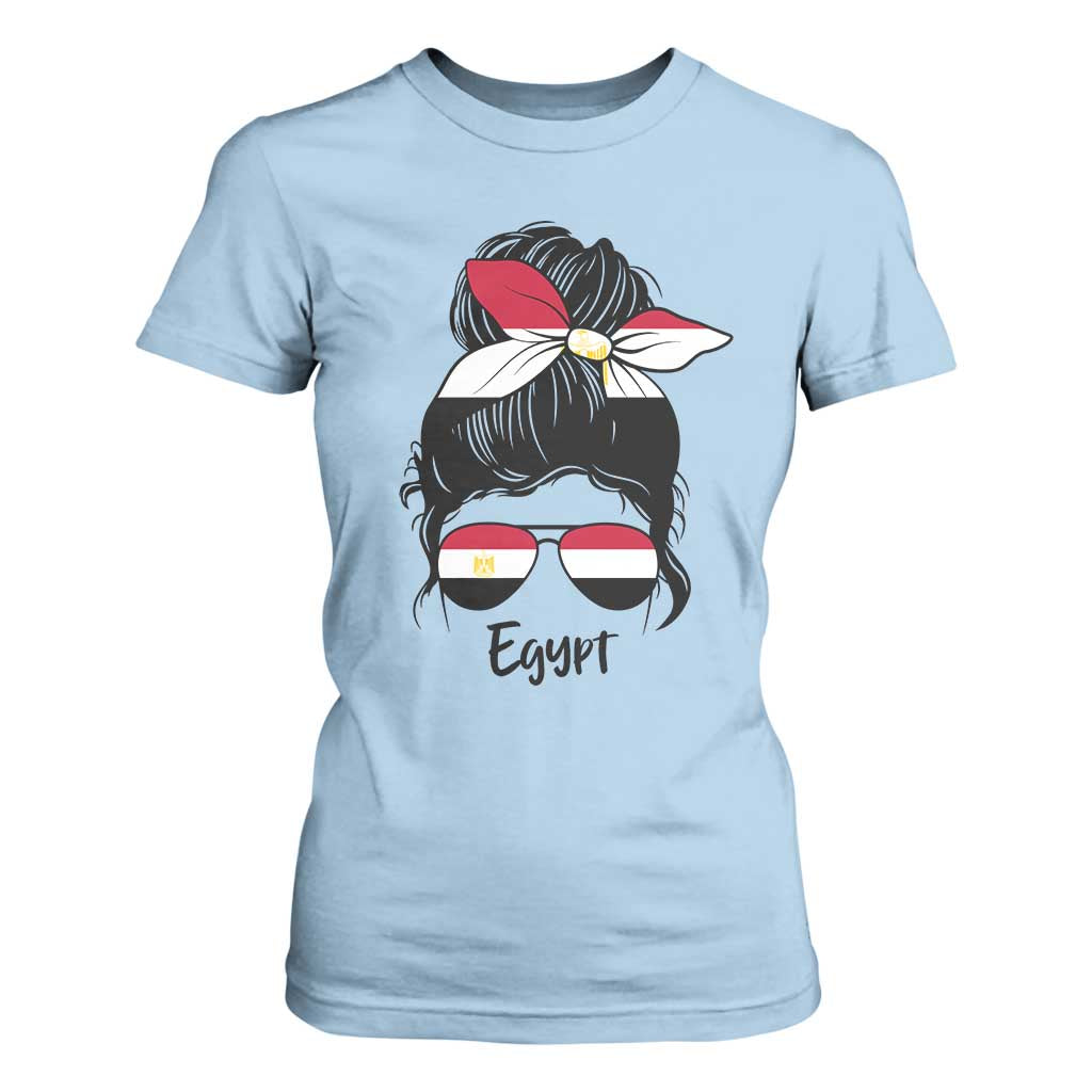 Egyptian Flag Messy Bun Girl T Shirt For Women Patriotic Egypt Women