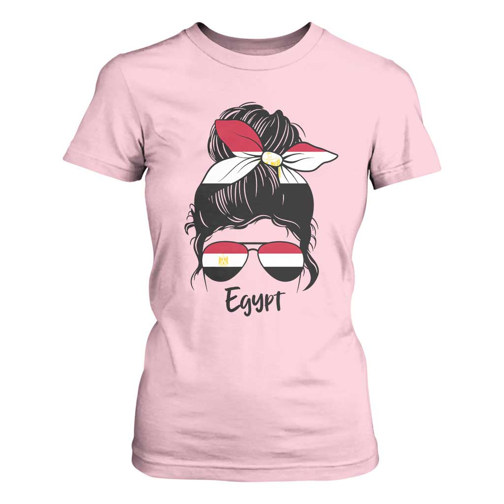 Egyptian Flag Messy Bun Girl T Shirt For Women Patriotic Egypt Women