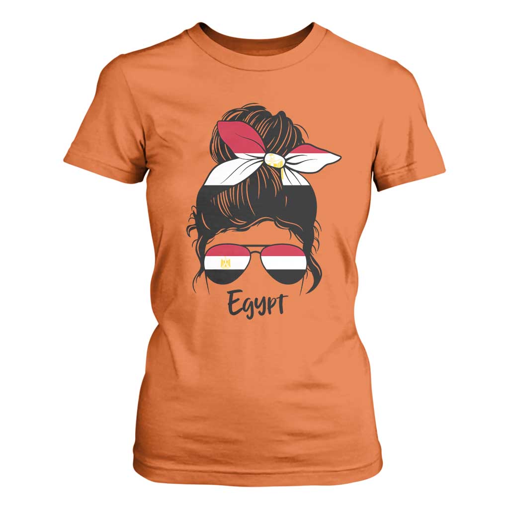 Egyptian Flag Messy Bun Girl T Shirt For Women Patriotic Egypt Women