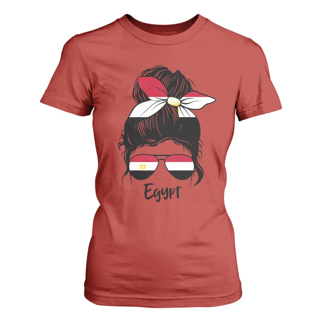 Egyptian Flag Messy Bun Girl T Shirt For Women Patriotic Egypt Women