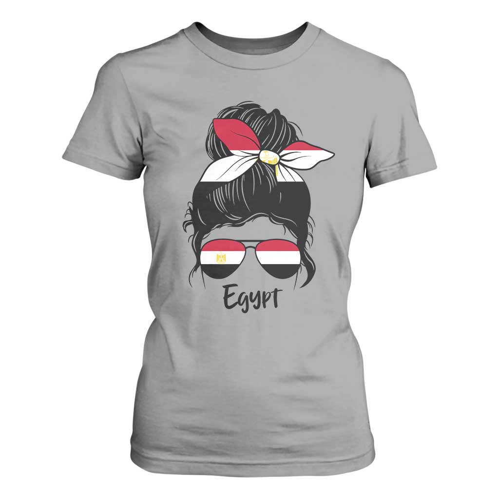 Egyptian Flag Messy Bun Girl T Shirt For Women Patriotic Egypt Women