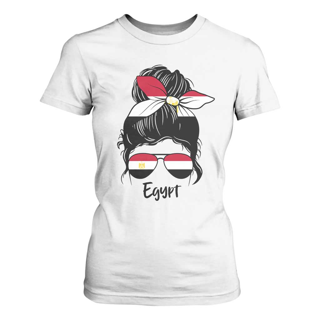 Egyptian Flag Messy Bun Girl T Shirt For Women Patriotic Egypt Women