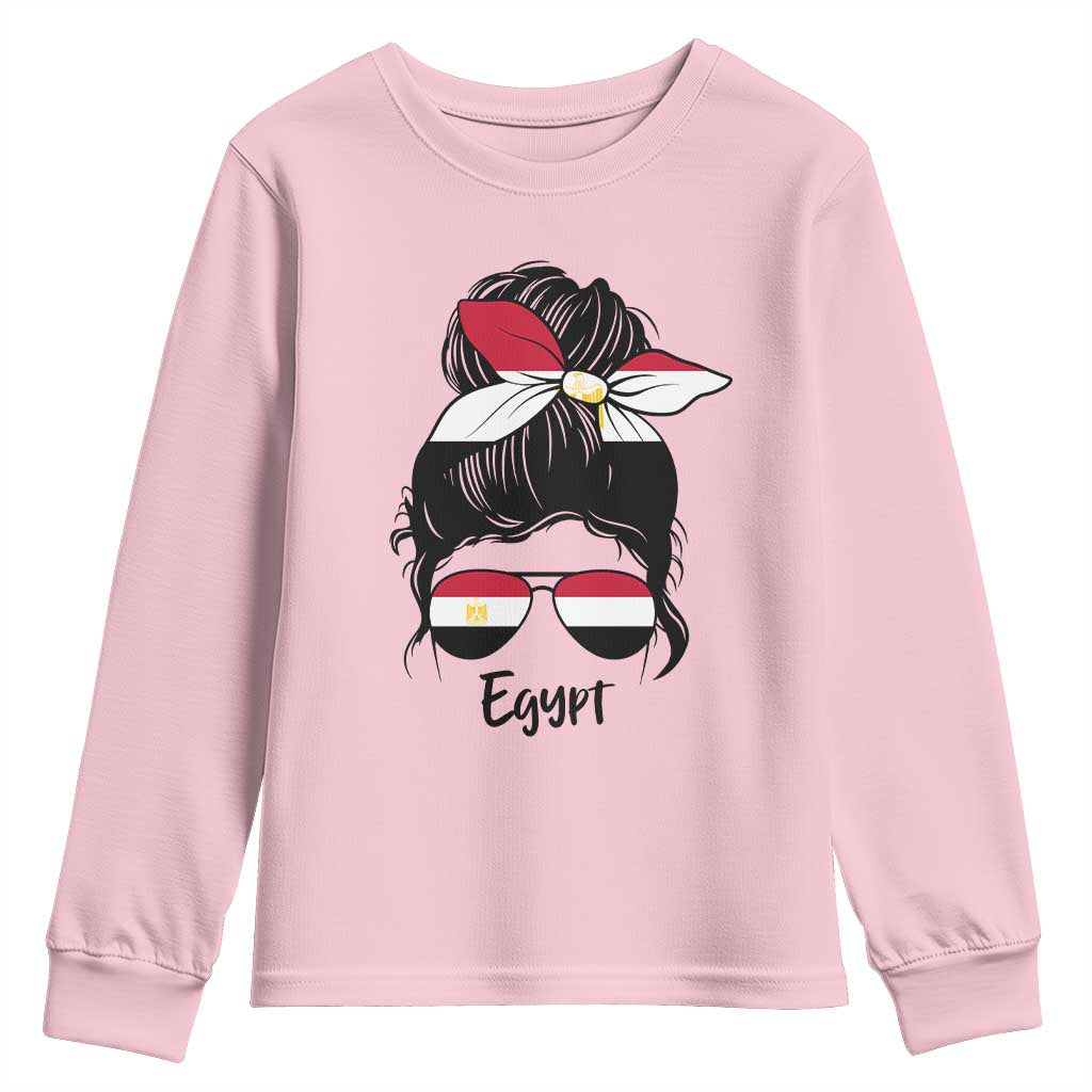 Egyptian Flag Messy Bun Girl Youth Sweatshirt Patriotic Egypt Women